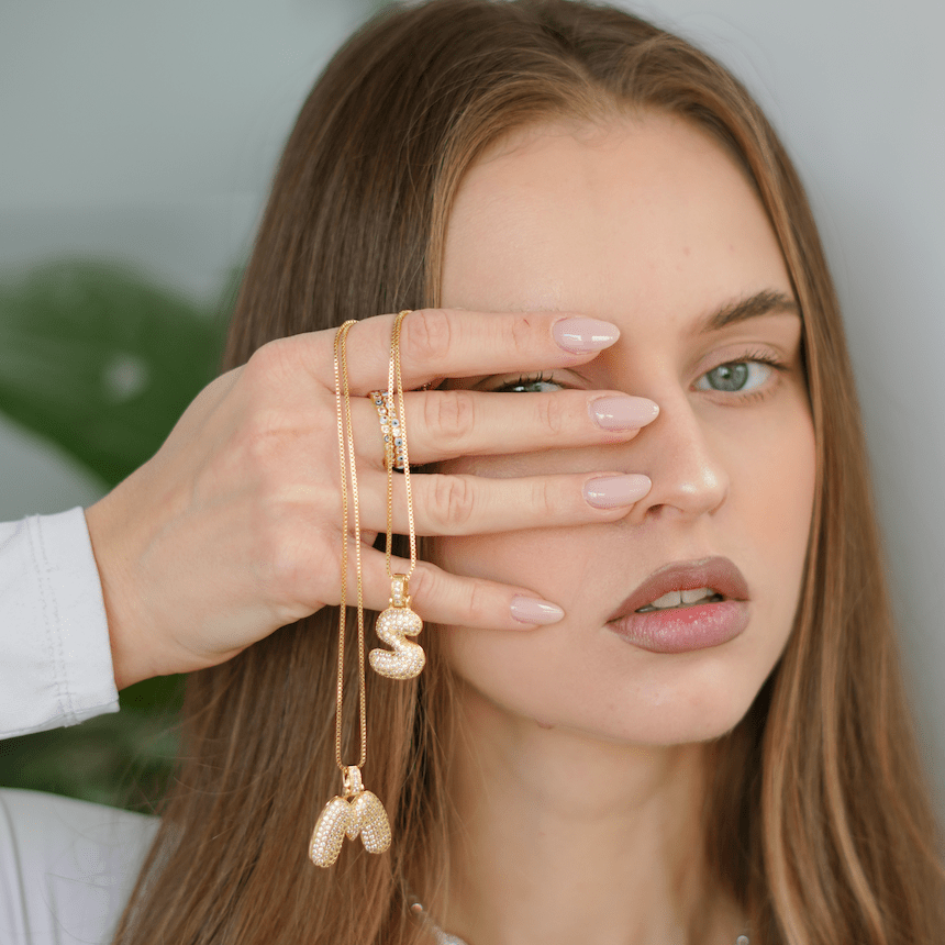 Gold Plated Bubble Initial Necklace