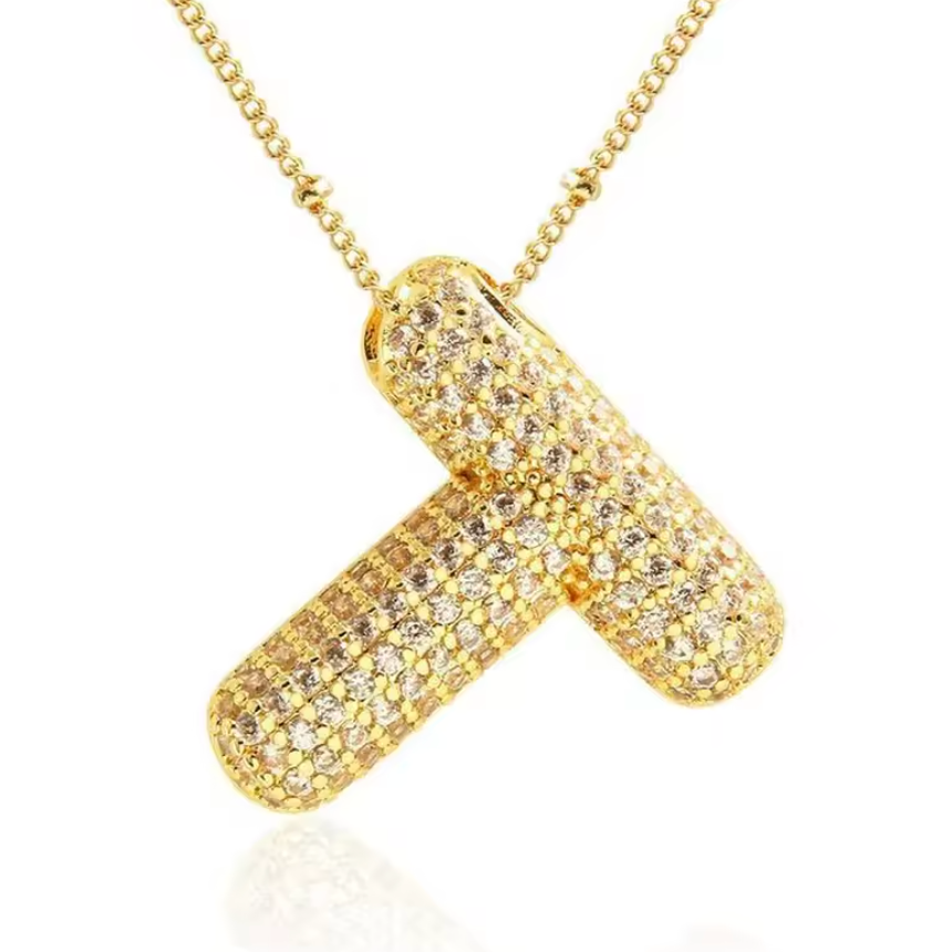 Gold Plated Bubble Initial Necklace