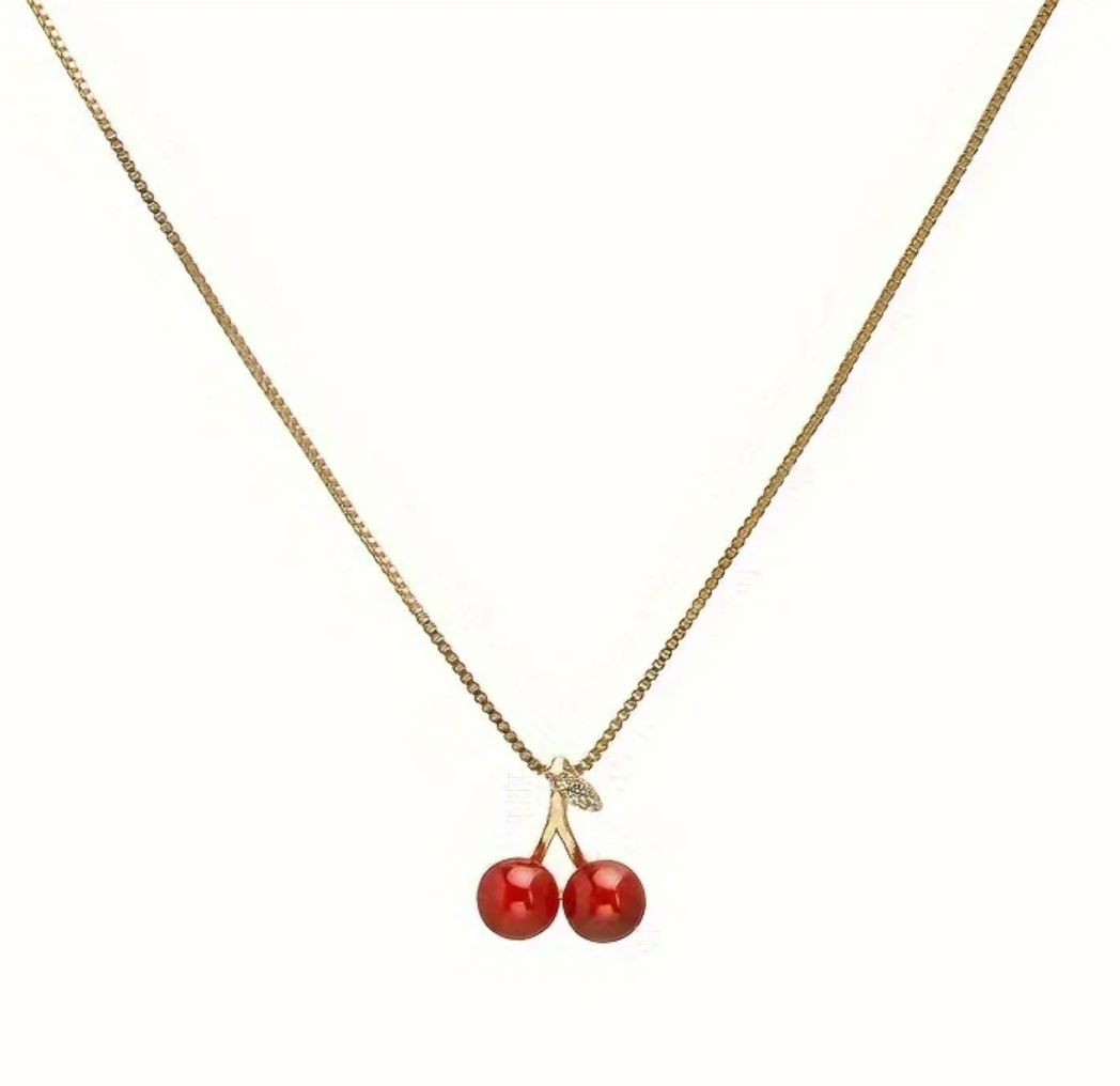 Golden Cherry Kiss Necklace