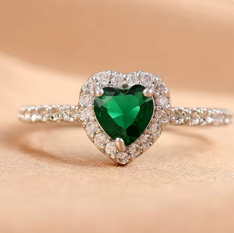Emerald Green Heart Ring