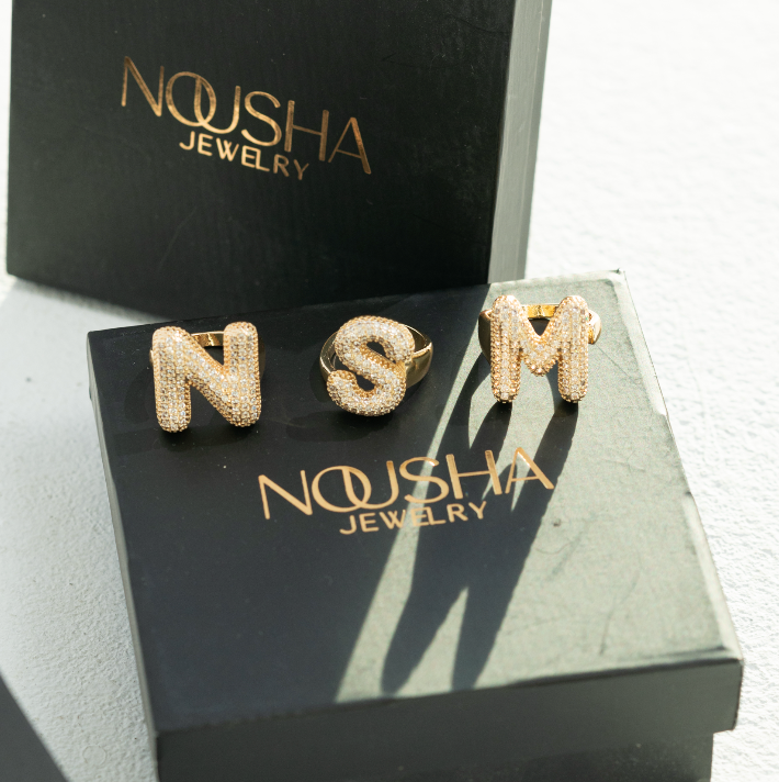 Gold Plated Bubble Initial Ring