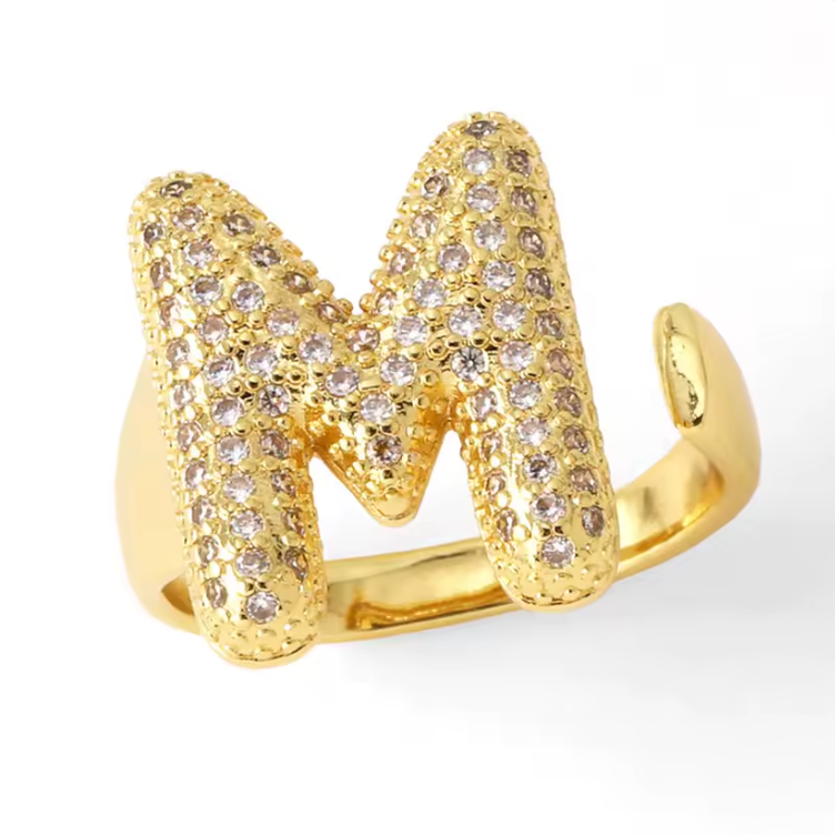 Gold Plated Bubble Initial Ring
