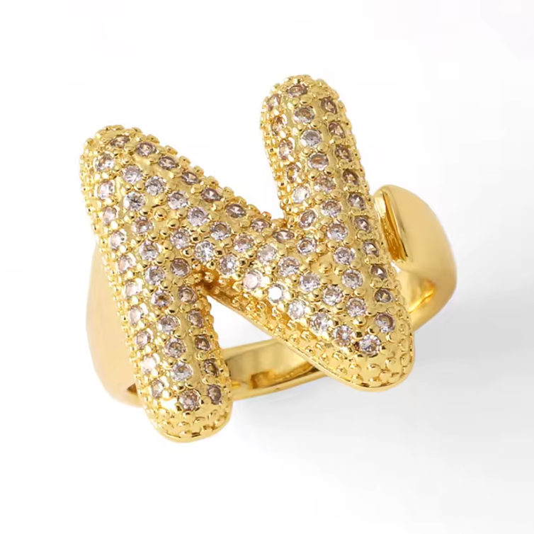 Gold Plated Bubble Initial Ring