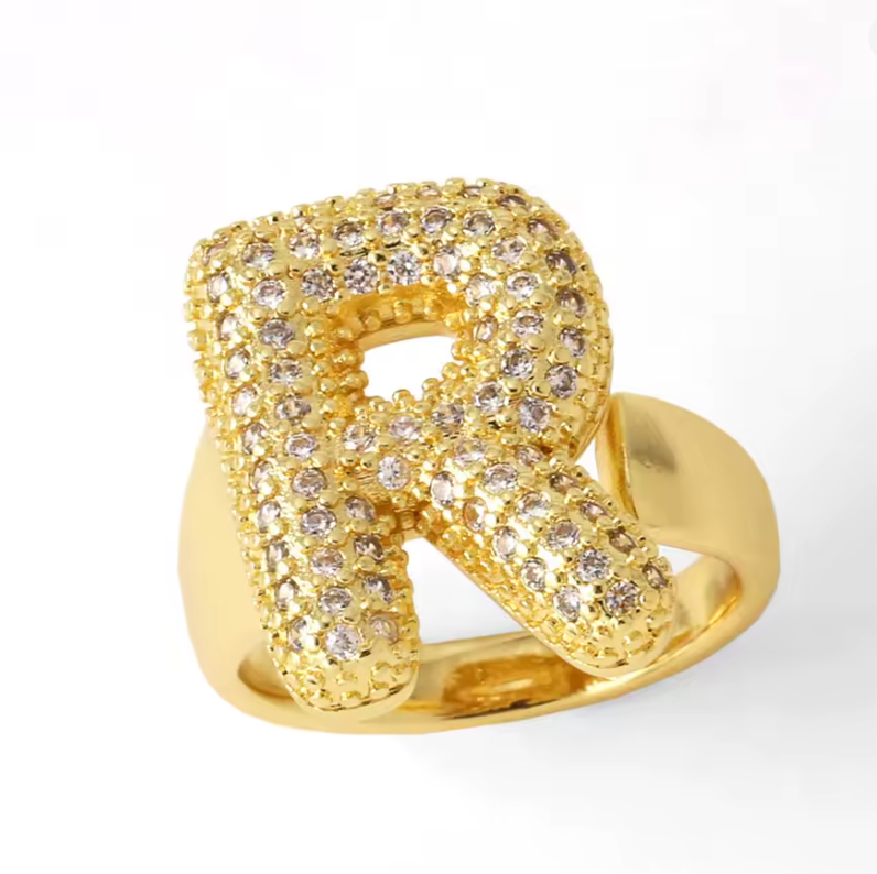 Gold Plated Bubble Initial Ring