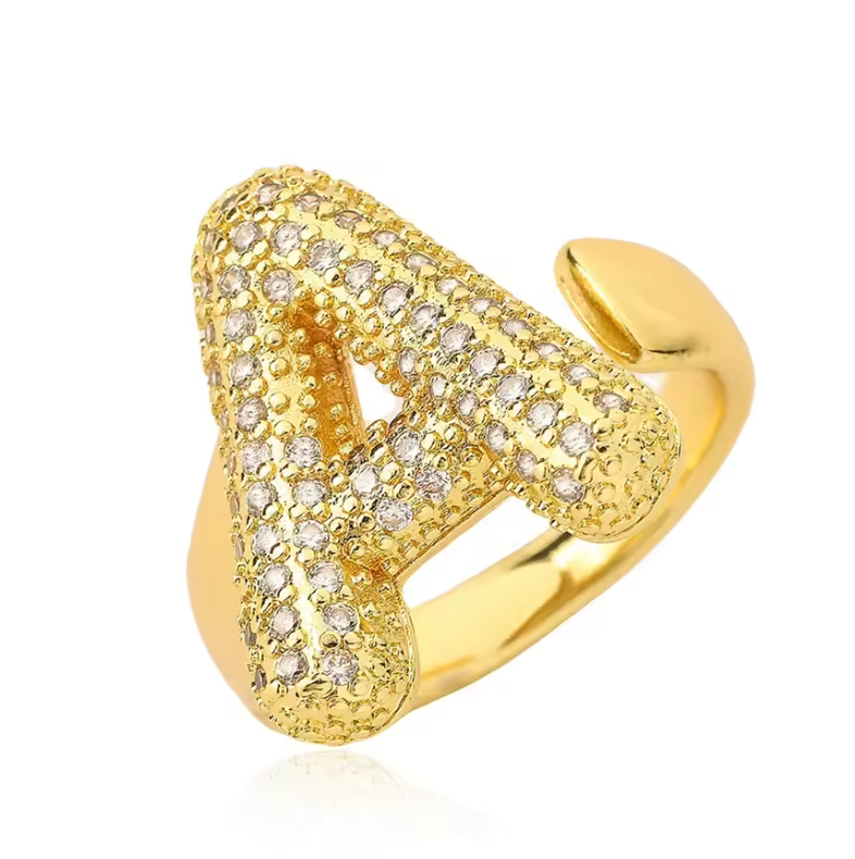 Gold Plated Bubble Initial Ring