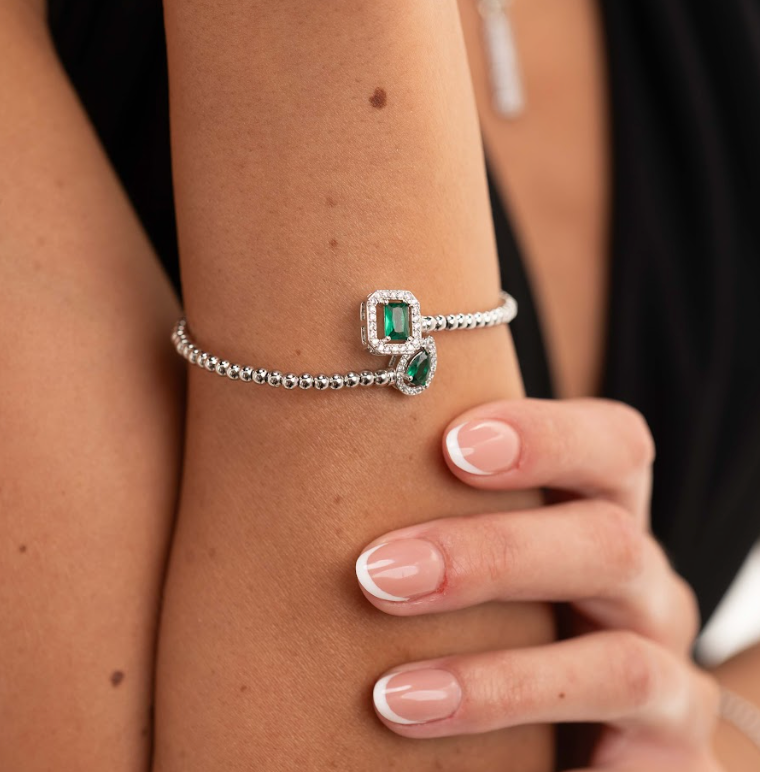 Green Zircon Bangle Bracelet