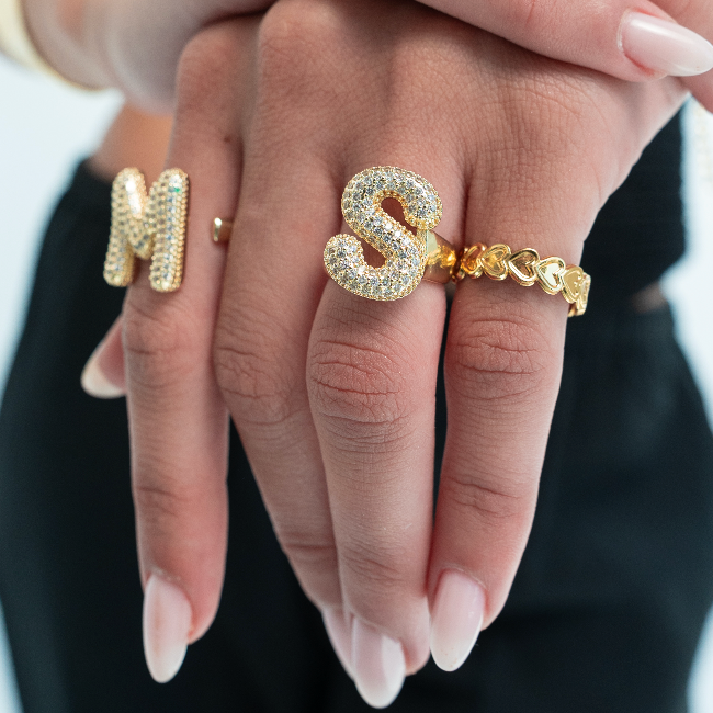 Gold Plated Bubble Initial Ring