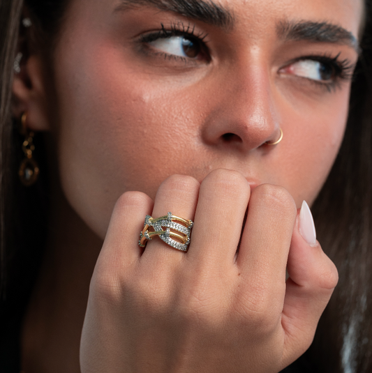 Crossed Up Gold Plated Ring