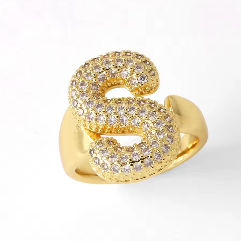 Gold Plated Bubble Initial Ring